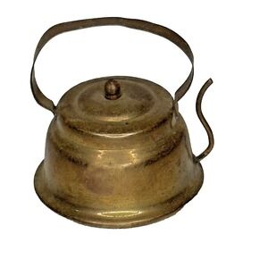 Vintage Brass Miniature Kettle Teapot Small Round Gold Made in India Decor